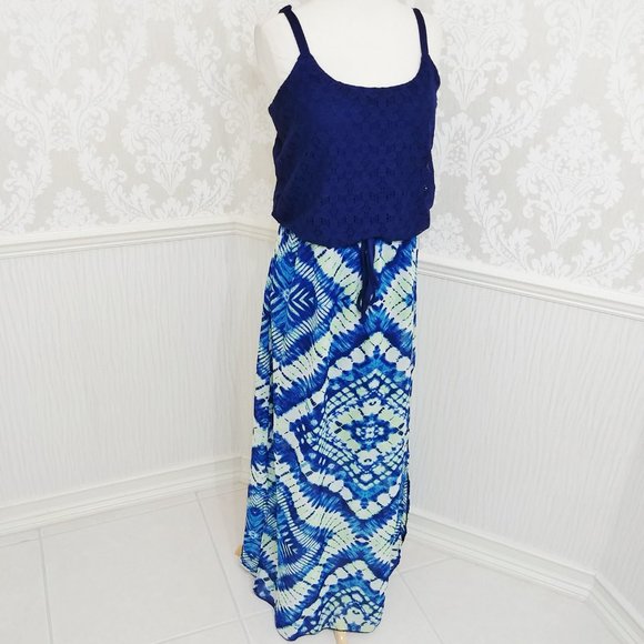 Faded Glory Long Maxi Blue Sundress Dress Beachy Vacation Juniors Size Medium - Picture 2 of 4